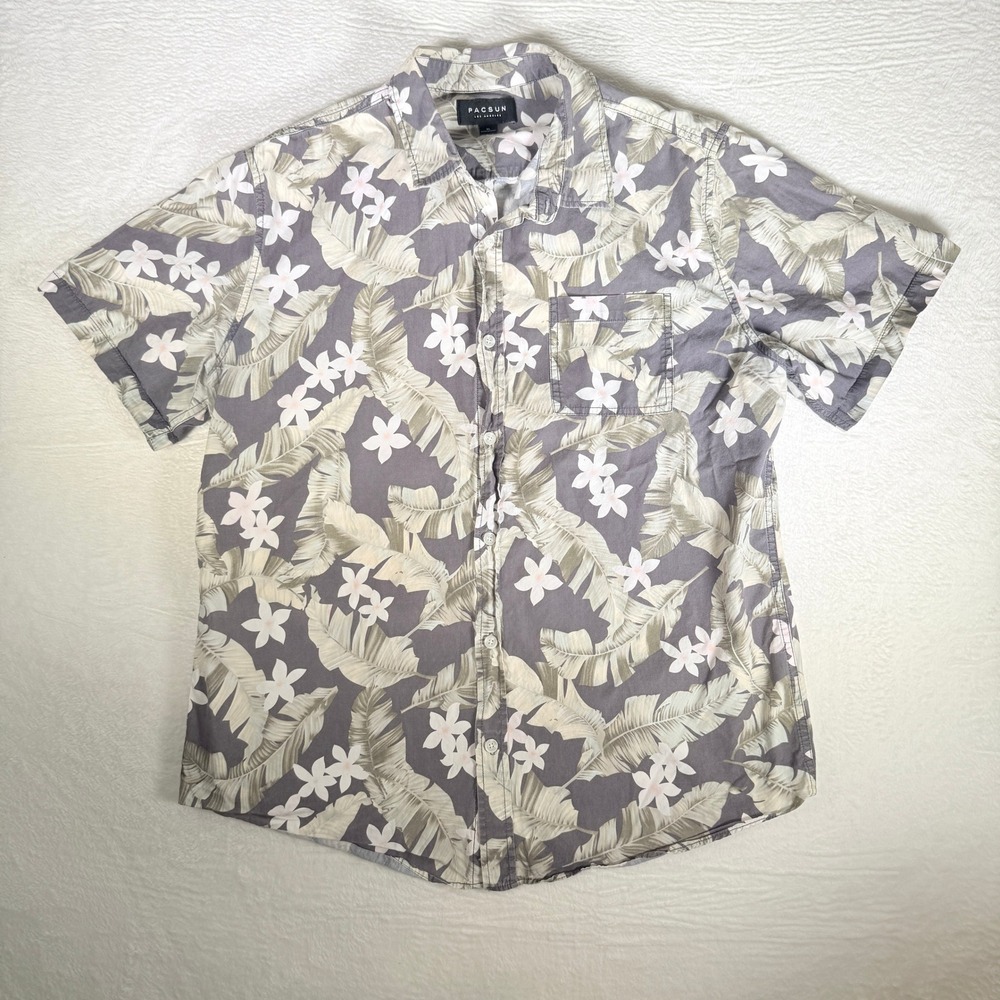 PACSUN Mens‎ Tropical Floral Short Sleeve Button Up Shirt XL VTG Y2K 100% Cotton
